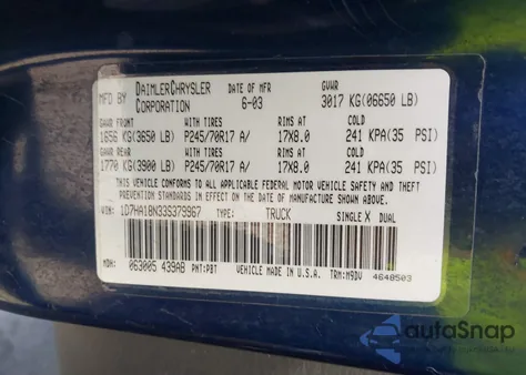 2003 Dodge Ram 1500 Slt/Laramie/St z USA, uszkodzony, nr VIN 1D7HA18N33S379967